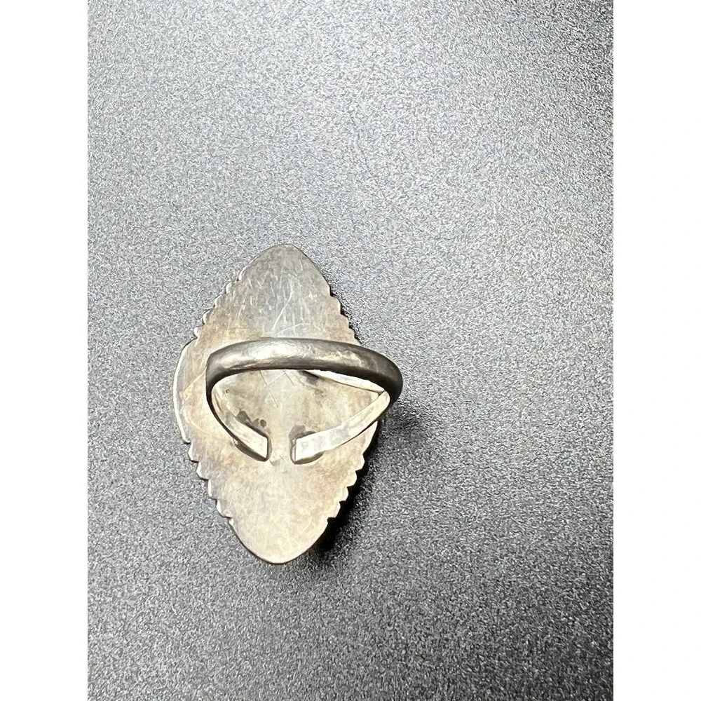 Vintage‎ Native American Navajo Turquoise And Coral Silver Ring Signed S Dickens